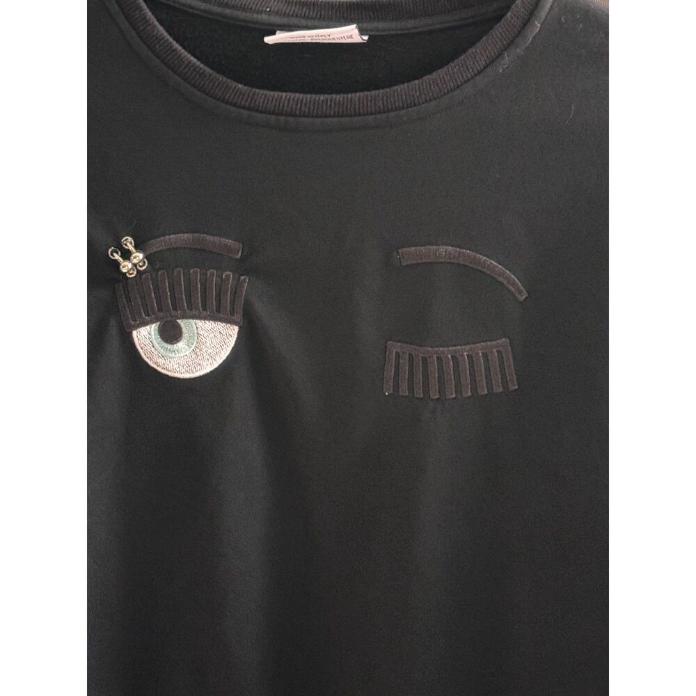 Chiara Ferragni Black "Flirting" Embroidered Eye Cropped Sweatshirt Sz M - Picture 2 of 4